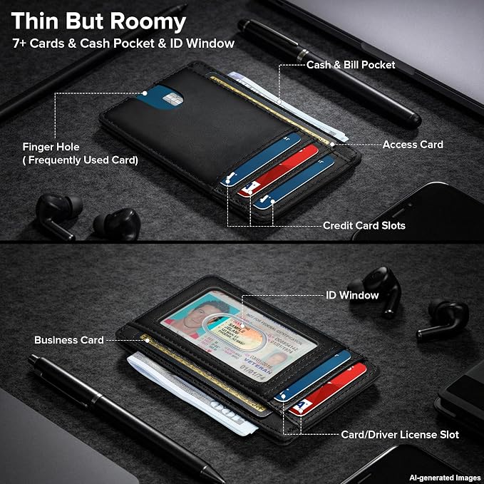furid Slim Genuine Leather Wallet: Minimalist RFID Small Card Wallet for Men with ID Window - Front Pocket Comfortable Fit - 0.11-inch Ultra Thin Credit Card Holder for Men's Gift