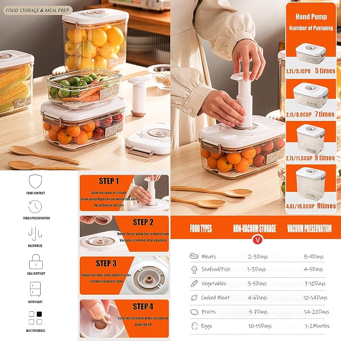 Vacuum Seal Containers - Marinade and Keep Food Fresh with Time Dial, BPA Free, Drainer, Microwave Friendly - 2 Piece Set (11.5Cups+19.5Cups)