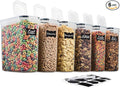 6 Pack Airtight Cereal Food Storage Container - BPA Free Plastic Kitchen and Pantry Organization Canisters for, Dry Pet Food, Flour, Sugar, Rice, Nuts, Snacks & More (135.5 Oz) Labels & Chalk Marker