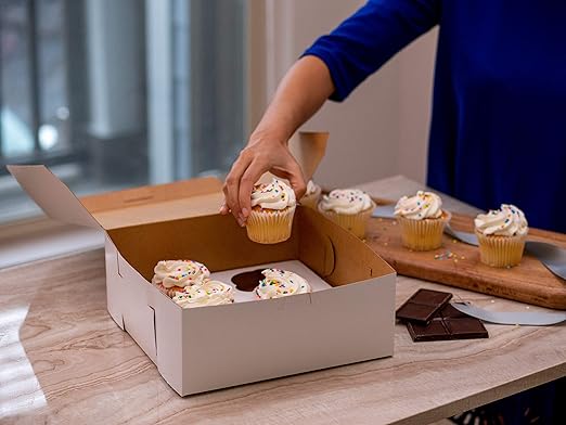 SCT 0921 Premium Clay Coated Kraft Paperboard White Non-Window Lock Corner Bakery Box, 7-in. L x 7-in. W x 4-in. H (Case of 250)