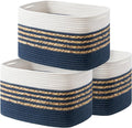 UBBCARE 3 Pack Baskets for Organizing, Woven Storage Baskets for Toys and Towel, Rectangle Cotton Rope Basket with Handles, 14''L x 8''W x9''H, Navy Blue