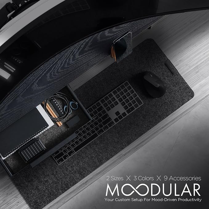 ULTRARM Moodular Wooden Monitor Stand Desk Organizer, Large 45.6" Black | Customizable Organized Workspace, Aluminum Slide Rails, 10 Add-Ons Sold Separately: Storage Drawer, Tablet, Phone & More