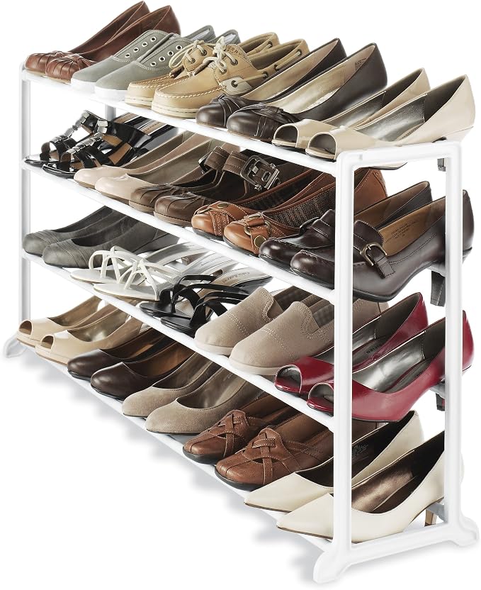 Whitmor 4 Tier 20 Pair Floor Shoe Rack - White