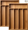 Greenual Acacia Wood Silverware Organizer 10 In Utensil Organizer Silverware Tray for Drawer Cutlery Flatware Organizer for Kitchen 2 Pack