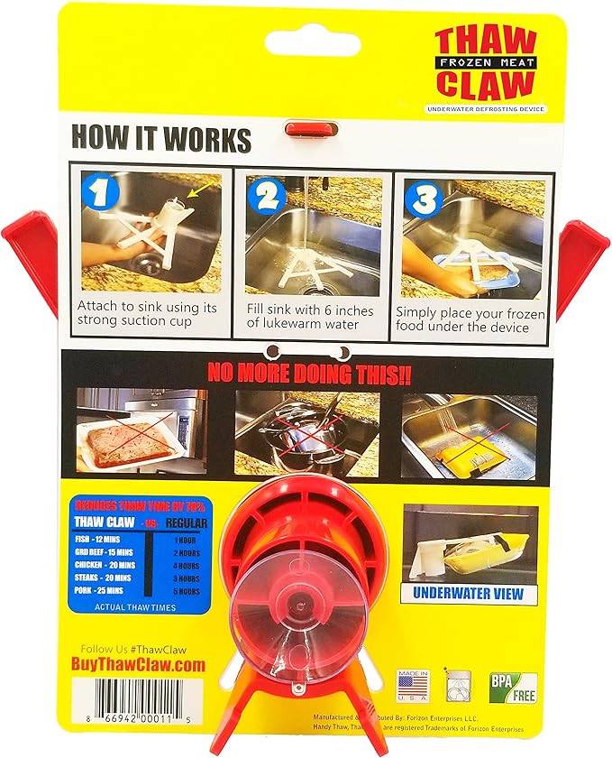 Thaw Claw Meat Defroster, a Kitchen Essential Tool for Quick and Easy Defrosting of Chicken, Beef, Pork and Fish, Kitchen Gadgets Accessories, Easy Storage, Fits All Sinks, Thaws in Minutes