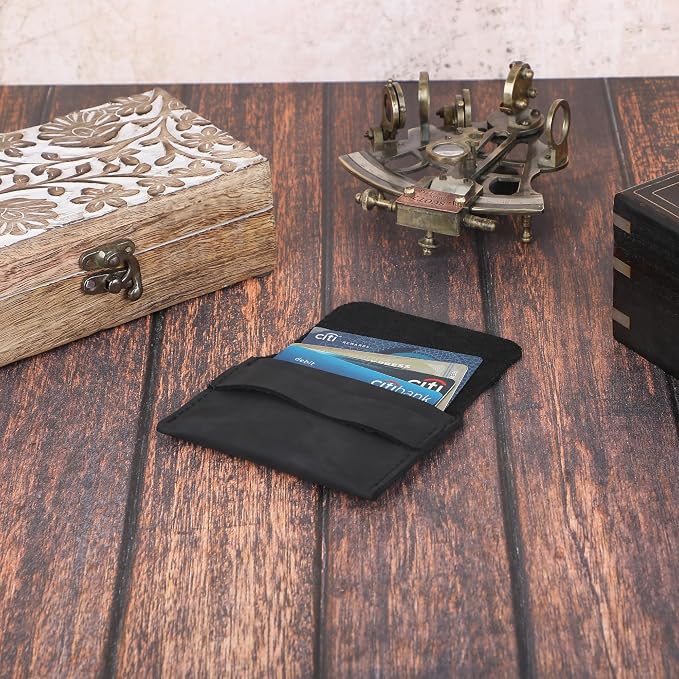 Distressed Leather Business Card Holder Slim Credit Card Wallet for Men and Women Vintage Brown Leather Compact Minimalist Card Organizer for Pocket or Purse Durable Card Case (Black)