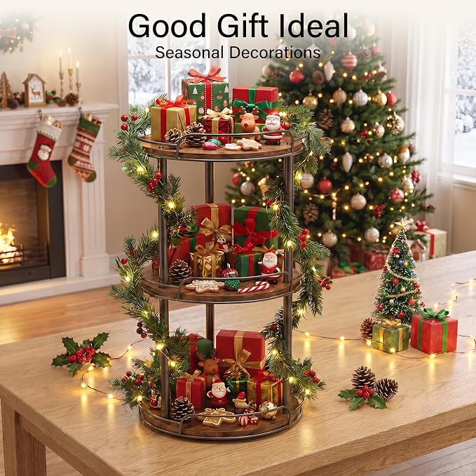 12'' Rotating Spice Rack, 3-Tier Lazy Susan Turntable Organizer | Wooden, for Cabinet, Table Top, Kitchen Countertop, Pantry, Bathroom, Vanity, Home Decor