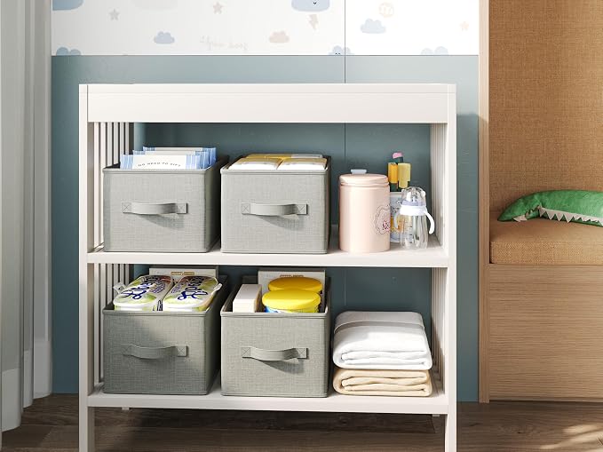 LayerSpace 3 Pack Fabric Storage Bins for Shelves | 11.5x8.75x6.5in Closet Storage Baskets | Collapsible Storage Bins | Fabric Closet Organizers with Handles | Light Gray