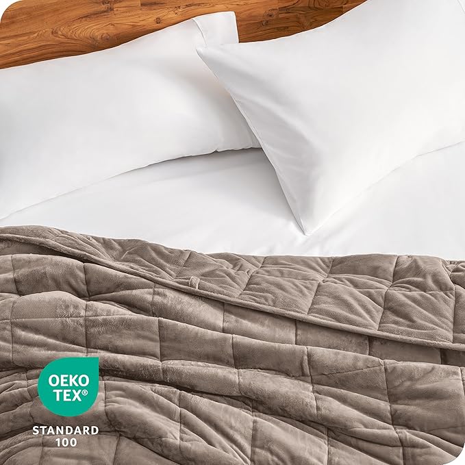 Bare Home Weighted Blanket Queen Size 17lb (60" x 80") for Adults - Minky Fleece - Premium Heavy Blanket Nontoxic Glass Beads (Taupe, 60"x80")