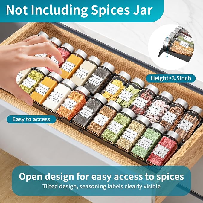 BOIVSHI Spice Drawer Organizer, 4 Tier Metal Spice Organizer for Drawer Insert, Spice Organization for Drawer, Kitchen, Countertop, Pantry (Jars Not Included)