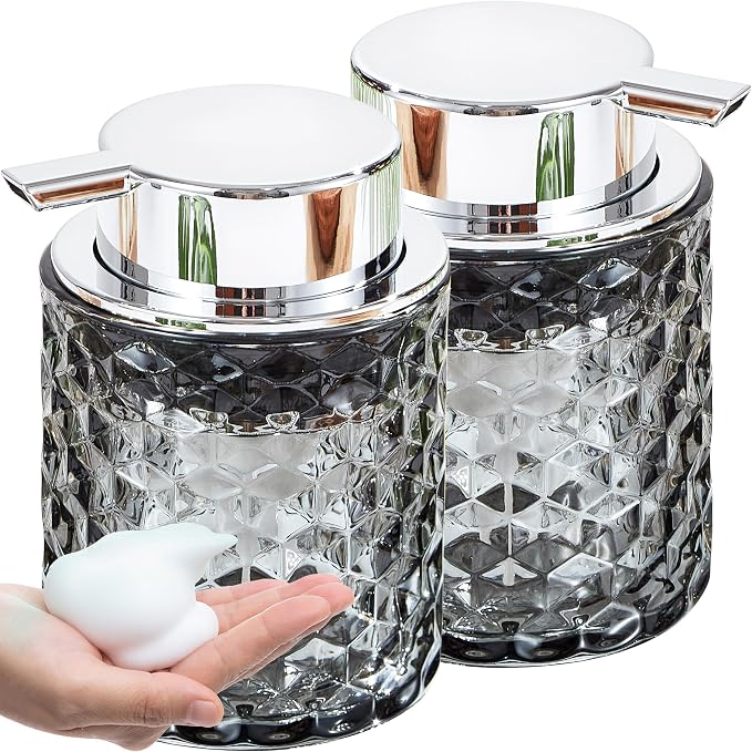 Malachi Foaming Hand Soap Dispenser, Refillable Clear Glass Foam Pump Bottle for Hand Soap, Dish Soap, Body Wash, Shampoo, Facial Cleanser & Baby Wash, Multi‑use for Bathroom, Kitchen & Commercial Use