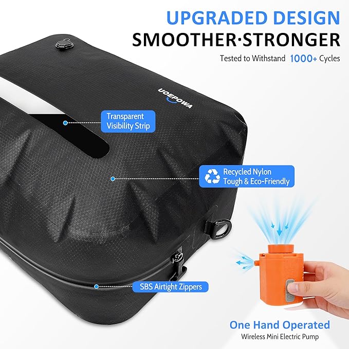 Travel Vacuum Bags with Pump, 33L Vacuum Seal Bags for Clothing, IPX8 Waterproof Vacuum Storage Bags with Handle for Luggage, Backpack, Suitcase, Home & Outdoor 2pack (Black)