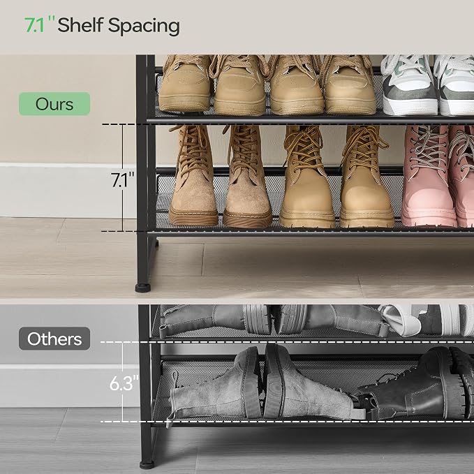 Nunsino Shoe Rack, Long Shoe Organizer,Max Holds 62 Pairs,10 Tier Metal Shoe Storage Shelf,5-Tier Stackable Shoes Organizer for Garage, Entryway,Black