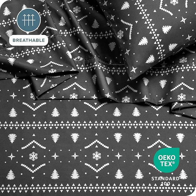 Bare Home Twin XL Sheet Set - College Dorm Size - Christmas Sheets - 1800 Ultra-Soft Microfiber - Deep Pockets - Easy Fit - Extra Soft - 3 Piece Set - Holiday Bed Sheets (Twin XL, Winter Alpine)