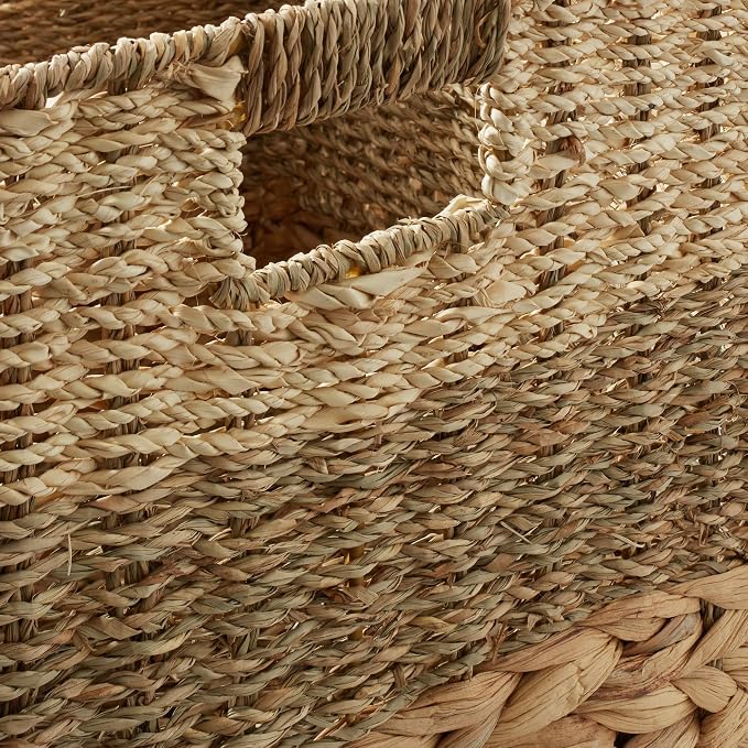 Casafield 12" x 12" Mixed Weave Storage Baskets, Natural - Set of 4 Woven Hyacinth Seagrass Wicker Storage Cube Bins for Bathroom, Bedroom, Laundry, Pantry, Shelves