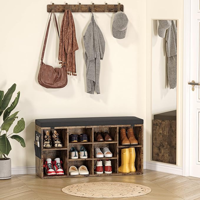 GAOMON Entryway Shoe Bench for Storage with Foam Pad Seating Cushion,Shoe Rack with Adjustable Shelf for Entryway,Living Room,Hallway,Bedroom Mudroom, Closet and Garage (Rustic Brown, 41 Inches)