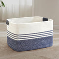 72L Woven Laundry Basket Hamper with Leather Handles,Denim Blue | 22"x17"x12", collapsible wicker hamper, storage for dirty clothes, toys, blankets, gifts, living room, bedroom, bathroom