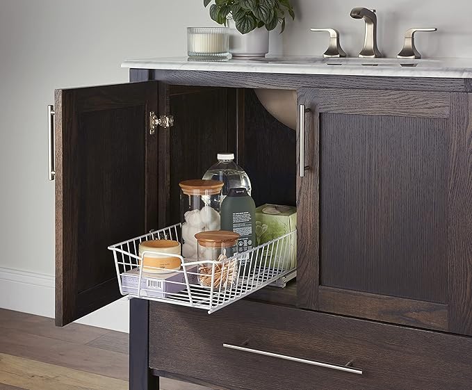 ClosetMaid Pull Out Cabinet Organizer, Heavy Duty, Slide Out Pantry Shelves Drawers for Kitchen, Bathroom, 5.25" H x 11.13" W x 20" D, White
