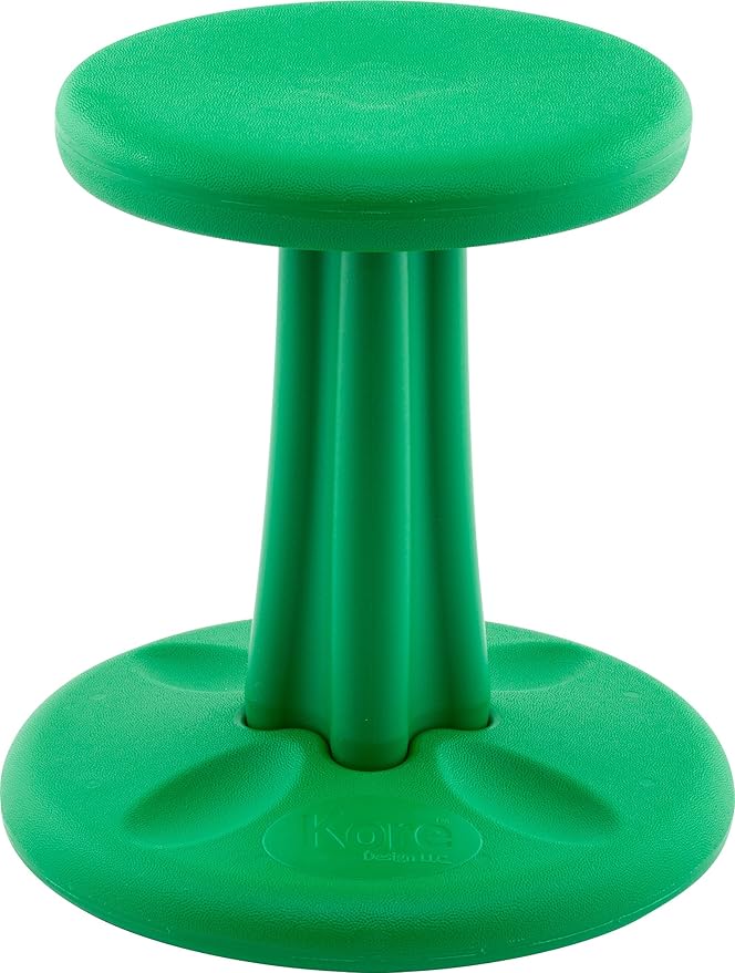 KORE Design Wobble Stool Chair, Girls + Boys Kid Desk Stools, Ergonomic Small Office Chairs, Flexible Seating for Active Child, ADD/ADHD, Classroom, School, Home, Kids (14in), Age 6-7 yrs, Green