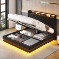Ailisite Lift Up Storage Bed Queen, Bed Frame Queen Size with Charging Station&Led Lights, Upholstered Platform Bed with Wingback Storage Headboard, Hydraulic Lift System,No Box Spring Needed,Black | Lift up storage, breathable material