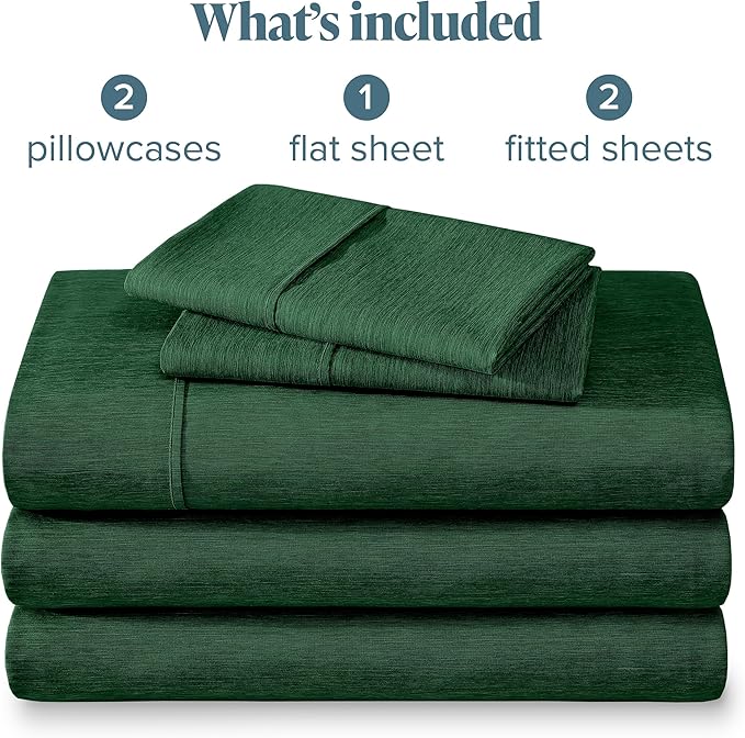 Bare Home Split King Sheet Set - 1800 Ultra-Soft Microfiber Double Brushed - Deep Pockets - Easy Fit - 5 Piece Set - Bed Sheets (Split King, Heathered Forest Green)