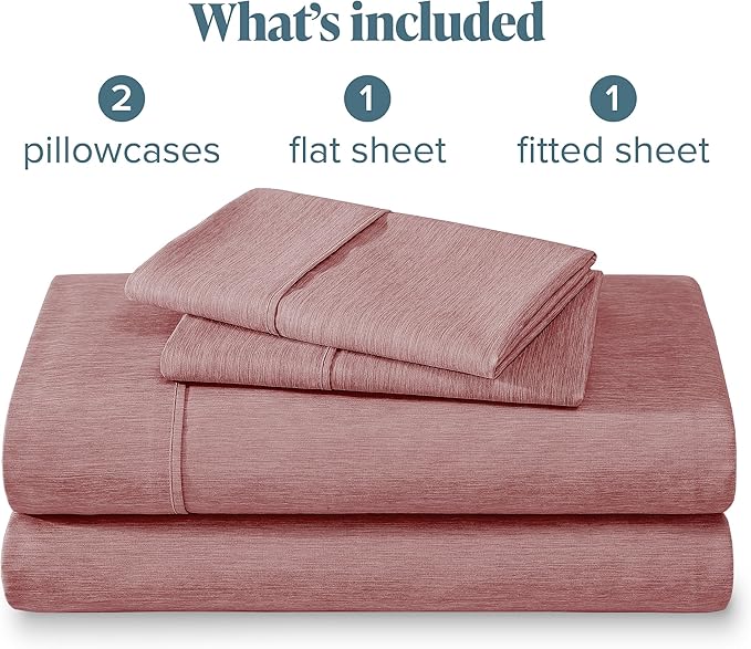 Bare Home Queen Sheet Set - Luxury 1800 Ultra-Soft Microfiber Queen Bed Sheets - Double Brushed - Deep Pockets - Easy Fit - 4 Piece Set - Bedding Sheets & Pillowcases (Queen, Heathered Rosewood)