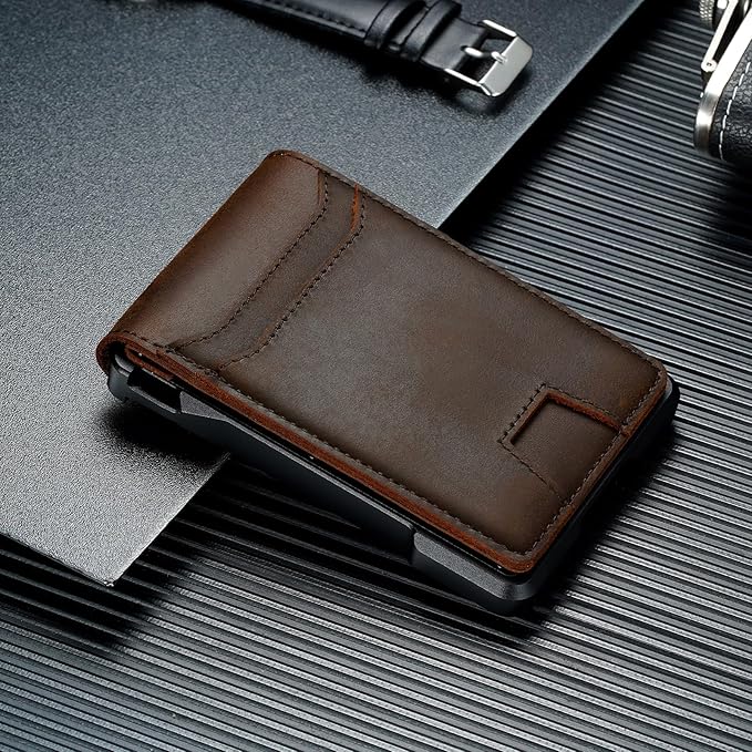 furid Genuine Leather Wallet for Men: Slim RFID Smart Minimalist Wallet | Credit Card Holder for Front Pocket wallet with Money Clip Full Grain - Gifts for Husband Father on Birthday Anniversary