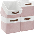 Patvingot Fabric Storage Cubes 11", 4 Pack, with PU Pull Handles,Foldable | For accessories on cube shelves or in closets; reinforced opening, pull-out access, folds flat when empty,white and pink