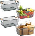 Ziliny 4 Pcs Metal Mesh Wire Baskets with Wooden Handles for Organizing, Pantry Organizers and Storage Steel Bin Kitchen Baskets for Fruit Potato Onion Snacks Bathroom Cabinet(Large,Dark Gray)