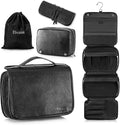 Elviros Hanging Toiletry Bag Removable Travel Bag PU leather Makeup Cosmetic Organizer Kit, Black | Removable Travel Organizer Bag for Cosmetics, Toiletries, Makeup Tools, and Daily Essentials with Easy Carry Design