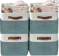 DECOMOMO Storage Bins, Large Fabric Storage Baskets for Shelves, Decorative Linen Closet Organizer, 15 x 11 x 9.5 inches (Green & White, 4 Pack)