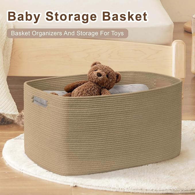 60L Woven Laundry Basket Hamper with Handles, Jute | 21"x15"x11", collapsible wicker hamper, storage for dirty clothes, toys, blankets, gifts, living room, bedroom, bathroom