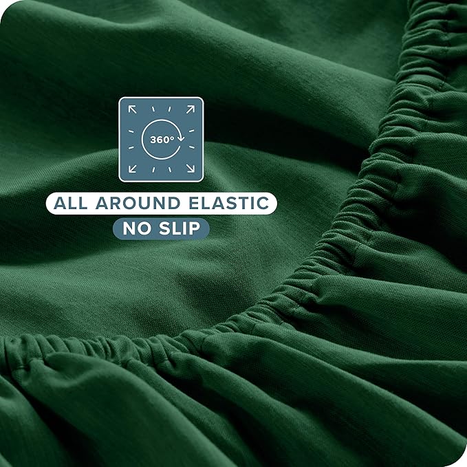 Bare Home Full XL Sheet Set - Luxury 1800 Ultra-Soft Microfiber Full Extra Long Sheets - Double Brushed - Deep Pockets - Easy Fit - 4 Piece Set (Full XL, Heathered Forest Green)