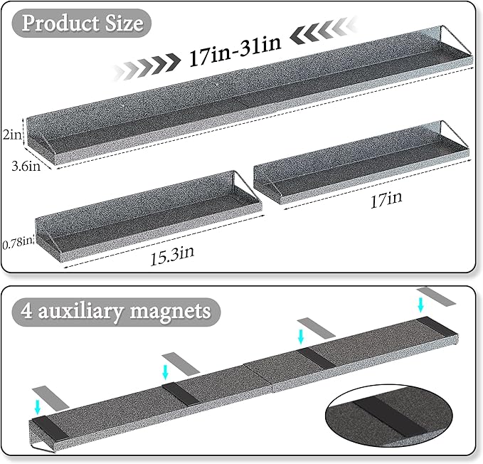 Magnetic Over the Stove Shelf, Extendable（16" to 30" ）Steel Spice Rack Shelf, Above Oven Storage Organizer, Stove Top Shelf for Kitchen Range, Back of Stove & Floating Shelves for Bathroom - Gray