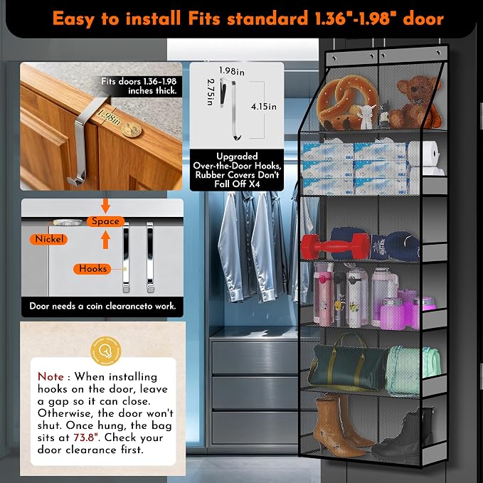 PAULONE 6-Tier Over The Door Shoe Organizer, 71" Hanging Shoe Rack with 2-Size Deep Pockets, 98 lbs Sag-Proof Capacity for Closet Entryway RV