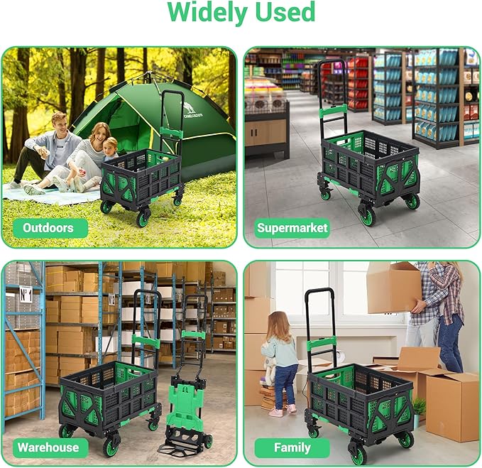 Versatile 2-in-1 Folding Hand Truck Dolly – Collapsible Basket, Retractable Handle, 4 Wheels – Heavy Duty Moving and Shopping Platform, 330 Lb Capacity, Foldable and Compact for Easy Storage