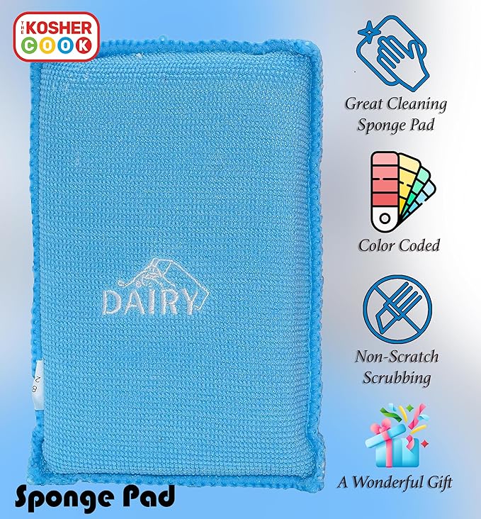 Dairy Blue Dishwashing Sponges - Heavy Duty Scouring Pad, Non Scratch Scrubber - Durable and Soft - Color Coded Home and Kitchen Accessories by The Kosher Cook