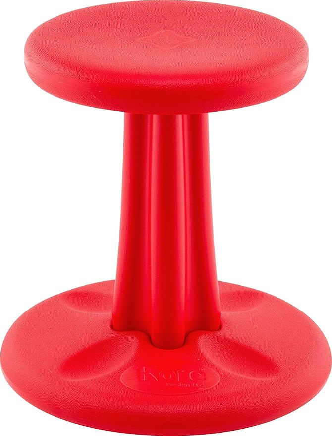 KORE Design Wobble Stool Chair, Girls + Boys Kid Desk Stools, Ergonomic Small Office Chairs, Flexible Seating for Active Child, ADD/ADHD, Classroom, School, Home, Kids (14in), Age 6-7 yrs, Red