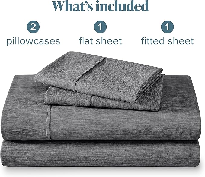 Bare Home Full XL Sheet Set - Luxury 1800 Ultra-Soft Microfiber Full Extra Long Sheets - Double Brushed - Deep Pockets - Easy Fit - 4 Piece Set (Full XL, Heathered Grey)