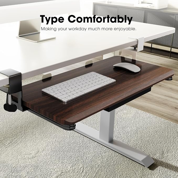 Fenge Keyboard Tray Under Desk, Pull Out Keyboard & Mouse Tray with C Clamp Mount, Sliding Keyboard Holder for Desk, 25.6 x 11.8 inch Large Slide-Out Platform Computer Drawer for Typing