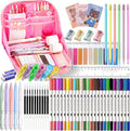 56 PCS Aesthetic School Supplies with Large Pencil Case, 24 Double Brush Marker Pens, 5 Black Ink Gel Pens, 6 Macaron Pencils, 4 Sharpeners, Sticky Notes, Ruler, Erasers, Stationery Gift