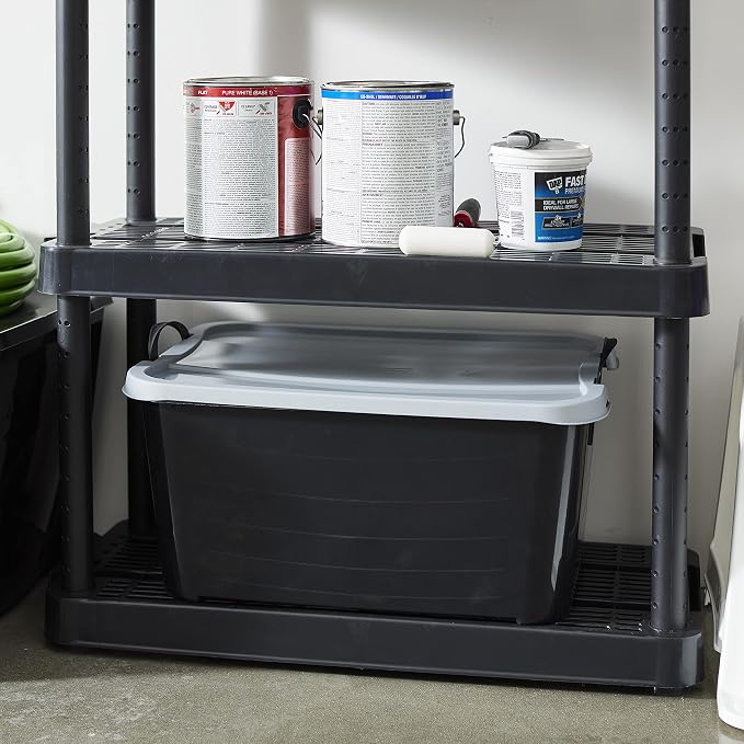 Life Story 6 Pack Heavy Duty Stackable Storage Bin, 55 Quart Home Organizer, Versatile Lightweight Locking Bins with Carrying Handles, Black/Gray