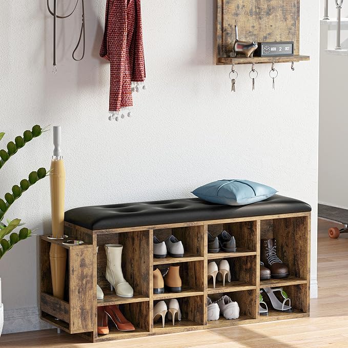IRONCK Shoe Storage Bench with Open Shelves for Entryway and Hallway | Small space friendly