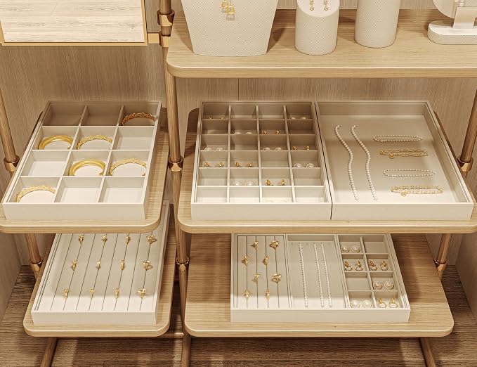 Oirlv Stackable 12 Girds Jewelry Trays Jewelry Storage Tray Showcase Display Organizer(13.8" X 1.4"X 9.4")
