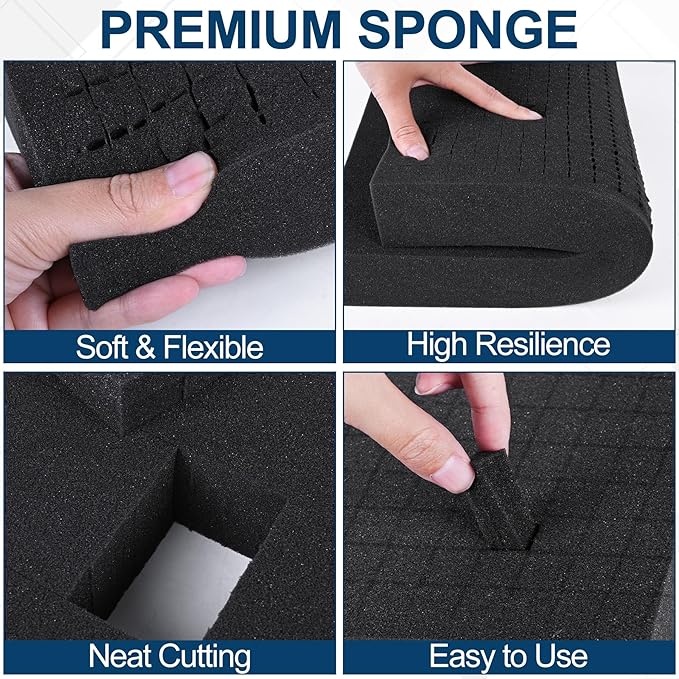 4 Pcs Pick and Pluck Foam Sheets 2 Size Polyurethane Pick Apart Foam Inserts Pads with Bottom Use for Camera, Interlocking Case, Tool Box, Storage Drawer (2P 16" x 12" x 0.4", 2P 16" x 12" x 2")