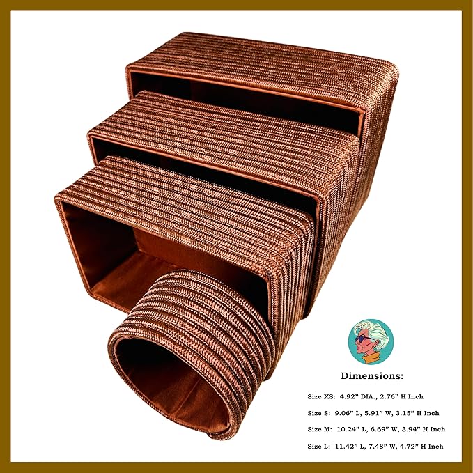 Modern Granny Stackable Decorative Storage Boxes Set of 4 Lined Interior Boho Organizers for Home Office Vanity Shelf Organization
