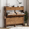 Shoe Cabinet with 4 Flip Drawers & 2 Top Drawers, 43" Tall Freestanding Narrow Wooden Shoe Storage Organizer for Entryway, Hidden Slim Shoe Rack for Front Door Entrance, Hallway, Living Room, Walnut