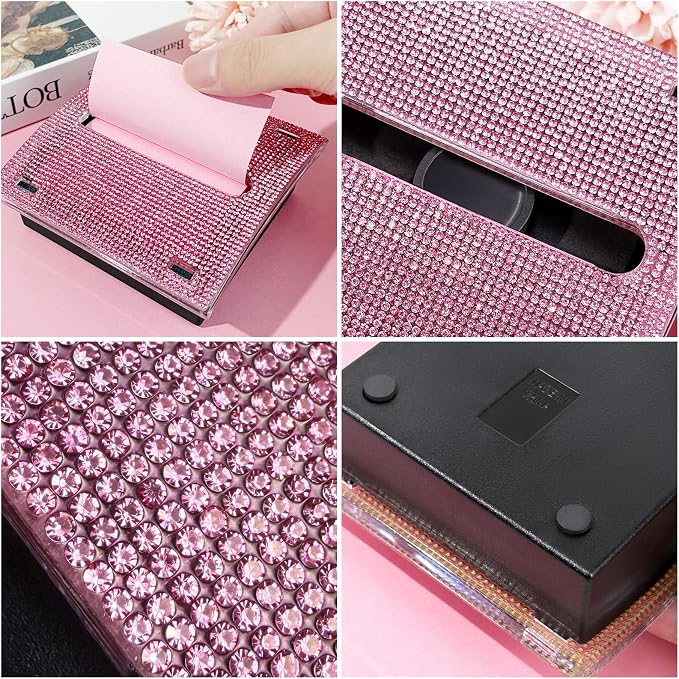 Pink Rhinestone Sticky Note Dispenser 4x4 Inches | Bling Pop-Up Memo Holder for Office Desk, Cute Desktop Organizer, Employee Coworker Gift, Home Supplies