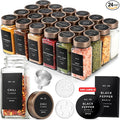 EDELHAUS Glass Spice Jars with Label, 24x Champagne Bronze Steel Lids | Airtight Lids keep spices fresh, Kitchen Spice Drawer Organizer, 4oz Seasoning Containers incl. Funnel, Brush & 240 Labels