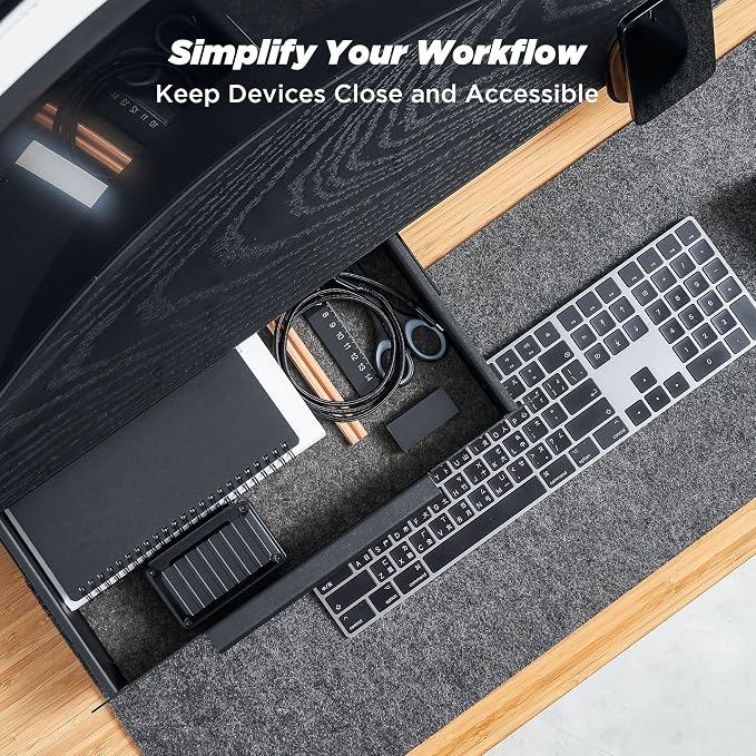 ULTRARM Moodular Storage Drawer Add-On for Slide Rails, Do Not Use Alone | Accessory Only, Soft-Closing System, Hidden Storage, Felt Interior, Sturdy Steel Frame, Declutter Your Desk, Black, MSA-DR